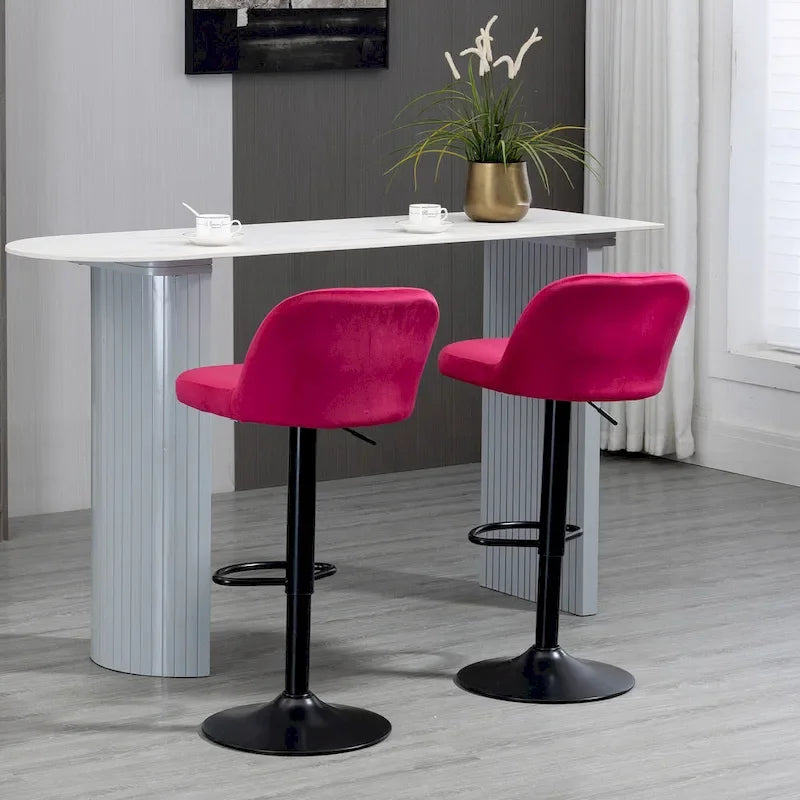 Adjustable Swivel Bar Stools Set of 2, Black/Grey/Red, Velvet Upholstered, Counter to Bar Height