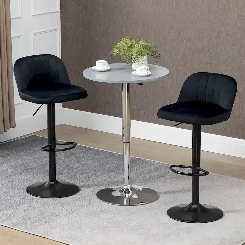 Adjustable Swivel Bar Stools Set of 2, Black/Grey/Red, Velvet Upholstered, Counter to Bar Height