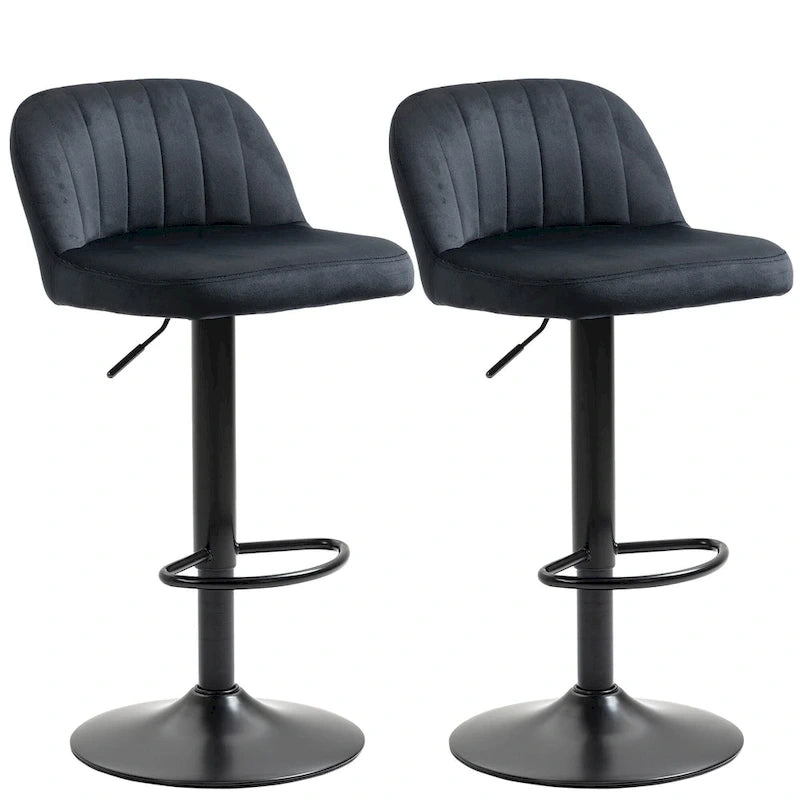 Adjustable Swivel Bar Stools Set of 2, Black/Grey/Red, Velvet Upholstered, Counter to Bar Height