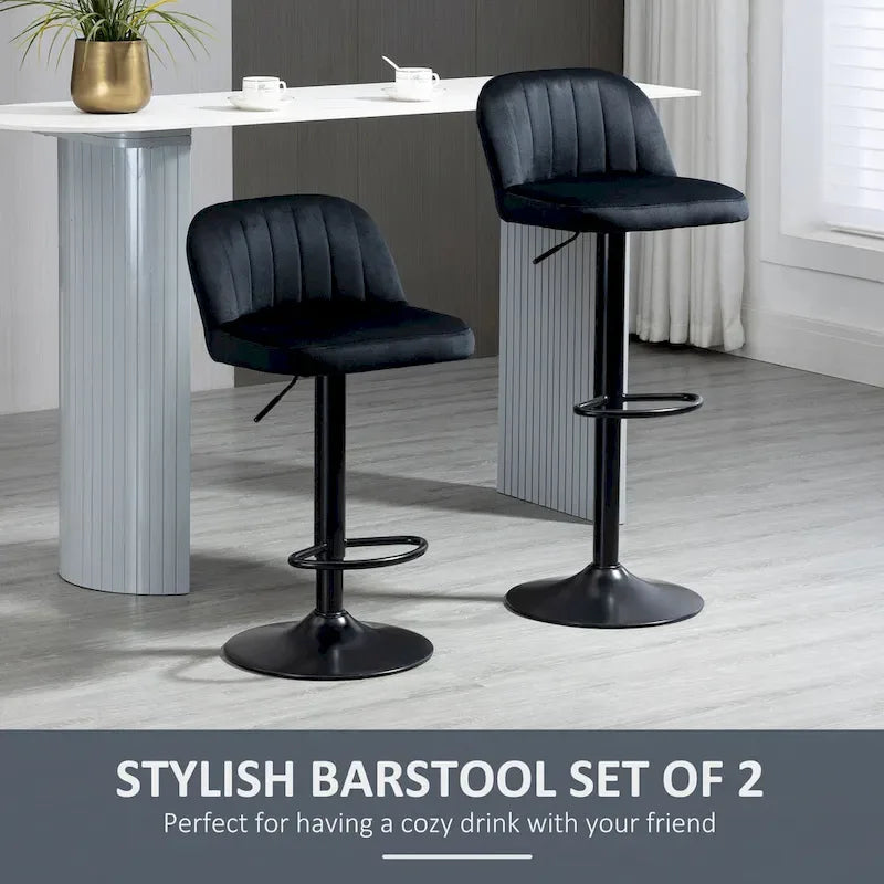 Adjustable Swivel Bar Stools Set of 2, Black/Grey/Red, Velvet Upholstered, Counter to Bar Height