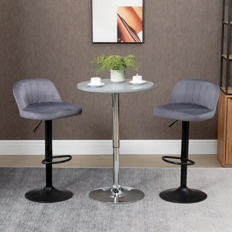 Adjustable Swivel Bar Stools Set of 2, Black/Grey/Red, Velvet Upholstered, Counter to Bar Height