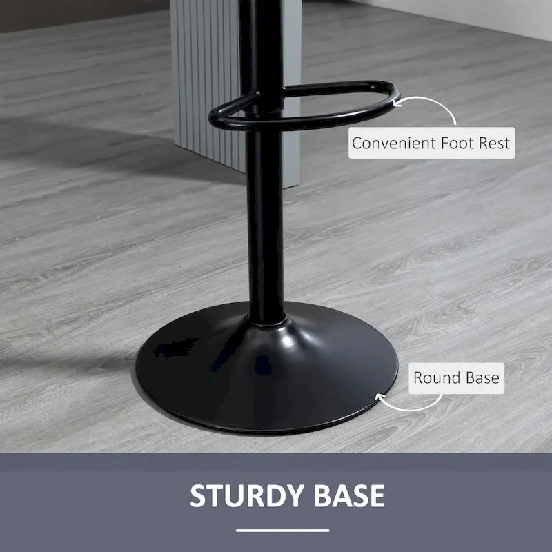 Adjustable Swivel Bar Stools Set of 2, Black/Grey/Red, Velvet Upholstered, Counter to Bar Height