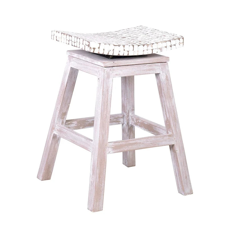 Backless Swivel Counter Stool, White/Natural & Black, Mango Wood Base, Single