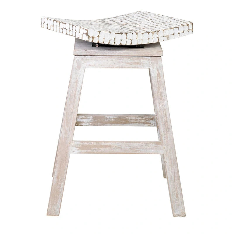Backless Swivel Counter Stool, White/Natural & Black, Mango Wood Base, Single