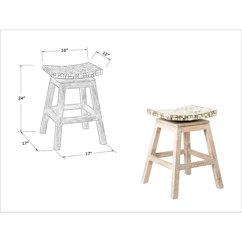 Backless Swivel Counter Stool, White/Natural & Black, Mango Wood Base, Single