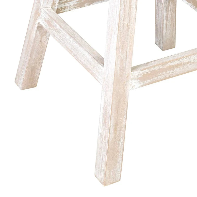 Backless Swivel Counter Stool, White/Natural & Black, Mango Wood Base, Single