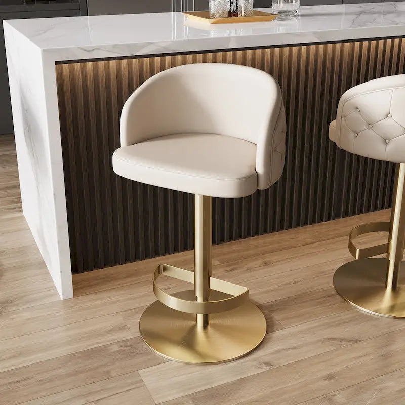 Gold/Black & Khaki PU Bar Stool, Adjustable Height, Swivel, 1-Person