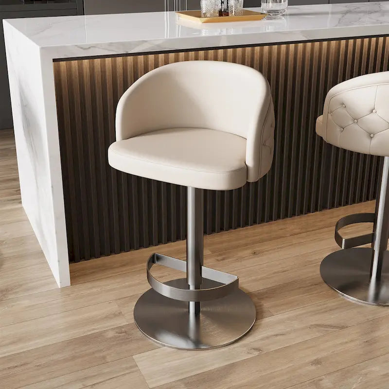 Gold/Black & Khaki PU Bar Stool, Adjustable Height, Swivel, 1-Person