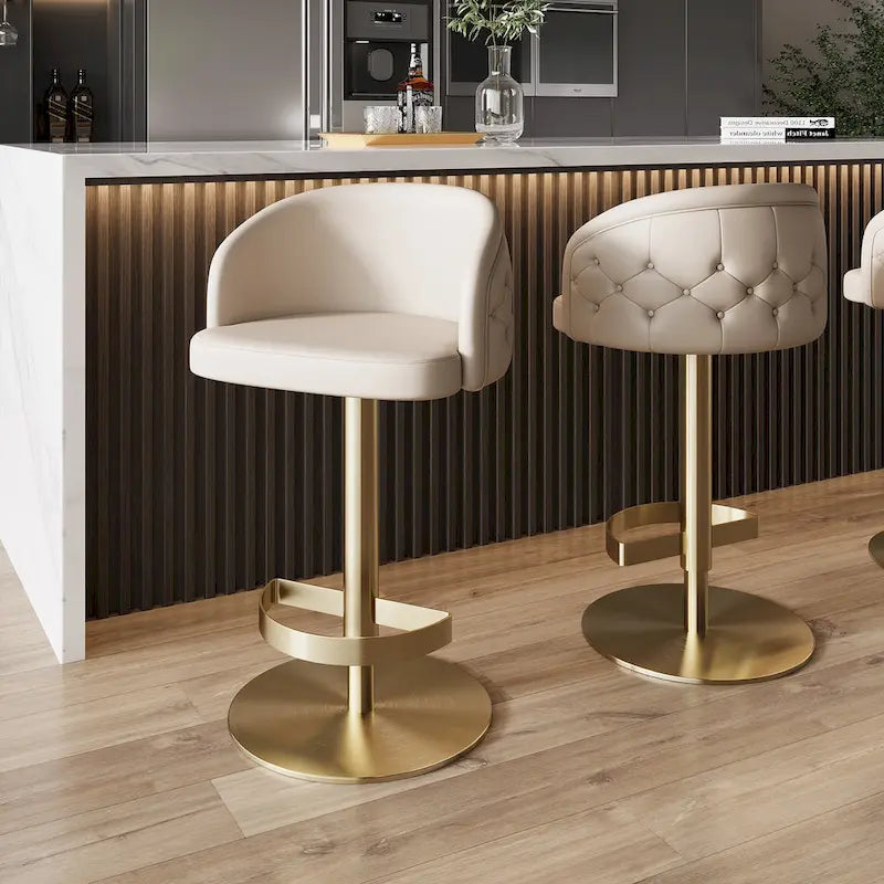 Gold/Black & Khaki PU Bar Stool, Adjustable Height, Swivel, 1-Person