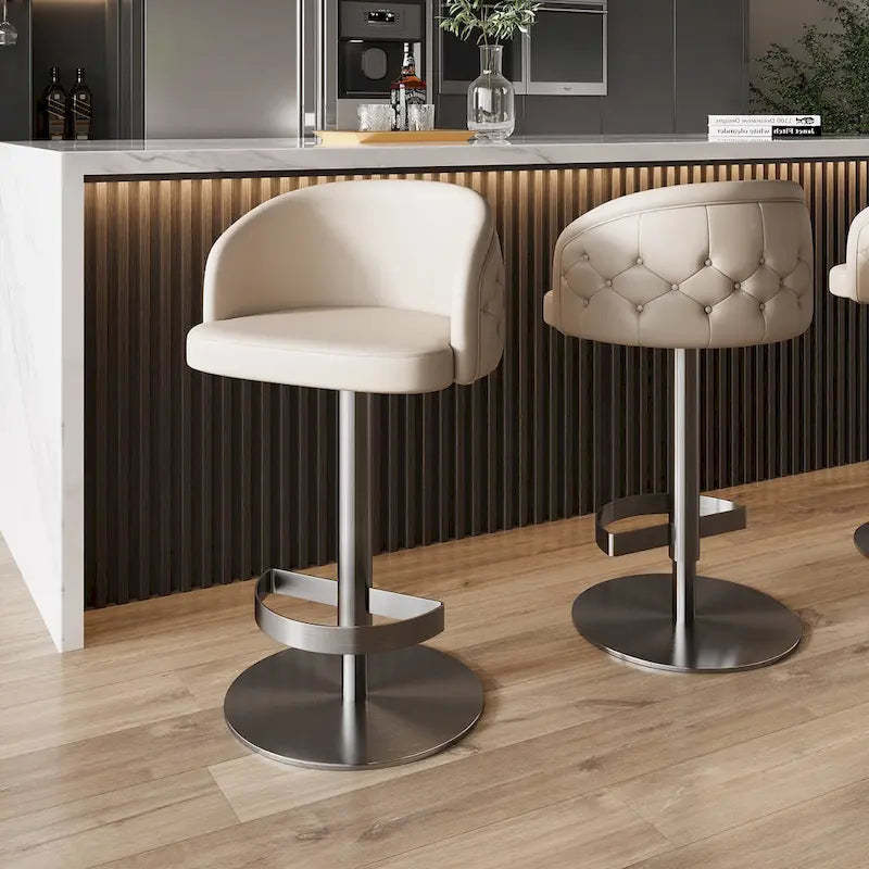 Gold/Black & Khaki PU Bar Stool, Adjustable Height, Swivel, 1-Person