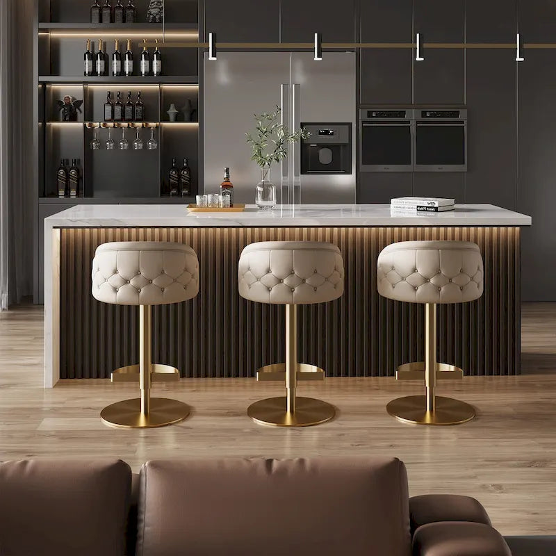 Gold/Black & Khaki PU Bar Stool, Adjustable Height, Swivel, 1-Person