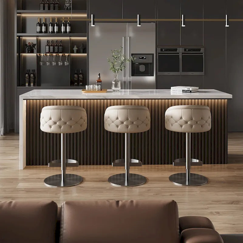 Gold/Black & Khaki PU Bar Stool, Adjustable Height, Swivel, 1-Person