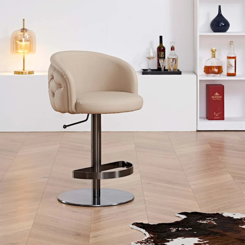 Gold/Black & Khaki PU Bar Stool, Adjustable Height, Swivel, 1-Person