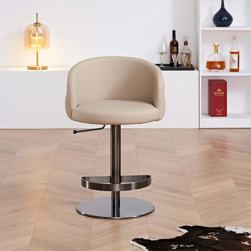 Gold/Black & Khaki PU Bar Stool, Adjustable Height, Swivel, 1-Person