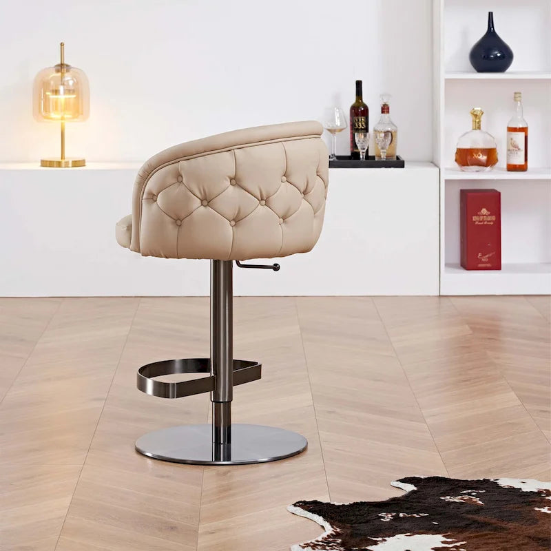 Gold/Black & Khaki PU Bar Stool, Adjustable Height, Swivel, 1-Person