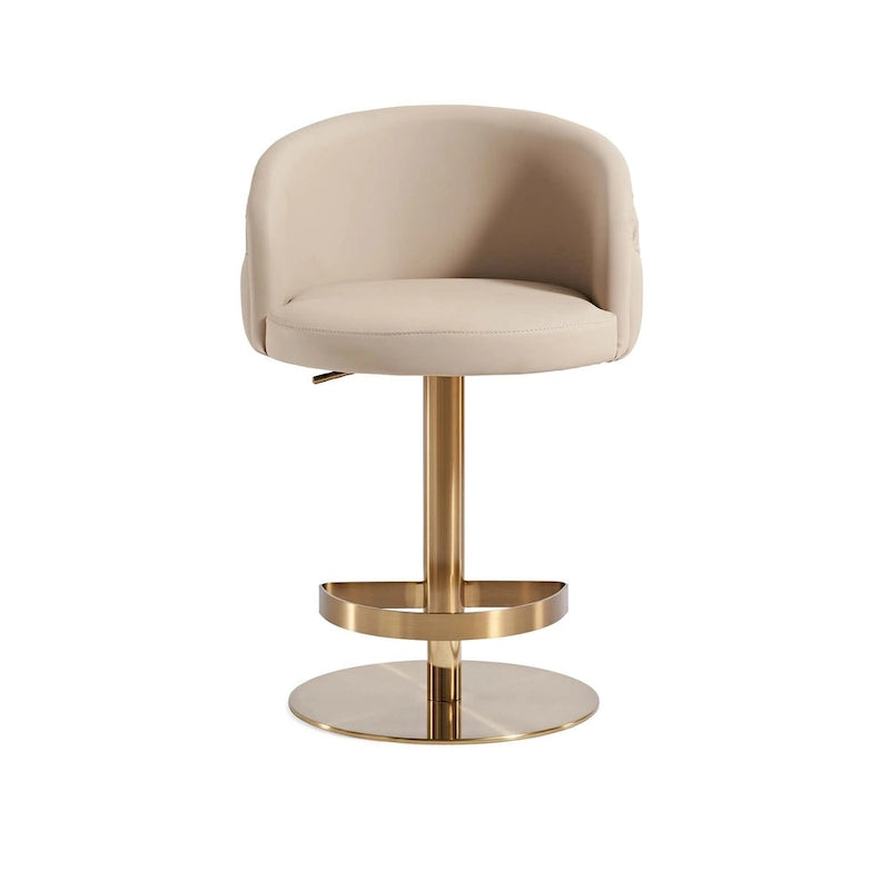 Gold/Black & Khaki PU Bar Stool, Adjustable Height, Swivel, 1-Person