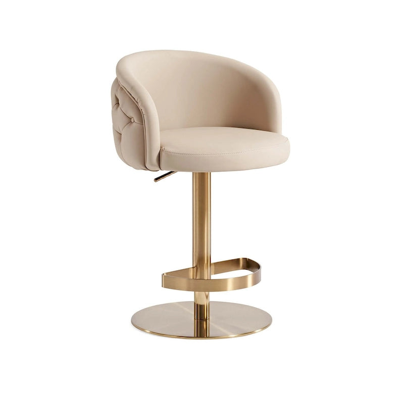 Gold/Black & Khaki PU Bar Stool, Adjustable Height, Swivel, 1-Person
