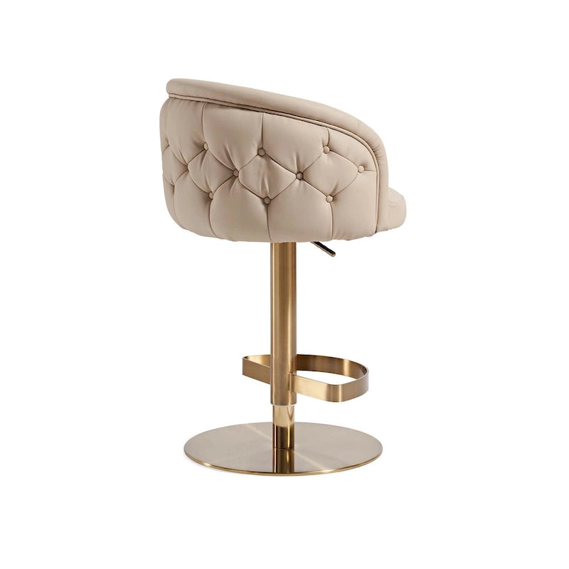 Gold/Black & Khaki PU Bar Stool, Adjustable Height, Swivel, 1-Person