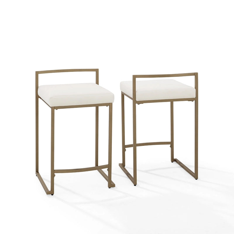 Creme / Gray Velvet Counter Stool Set, Modern Sled Base, Seats 2 – 18.75"D x 17.5"W x 28"H