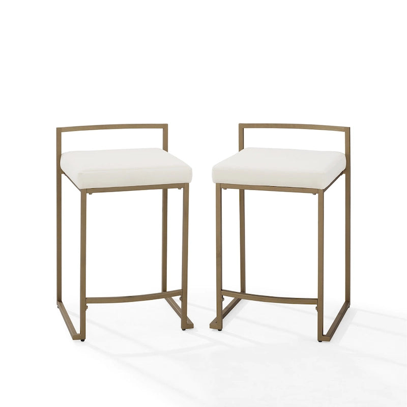 Creme / Gray Velvet Counter Stool Set, Modern Sled Base, Seats 2 – 18.75"D x 17.5"W x 28"H