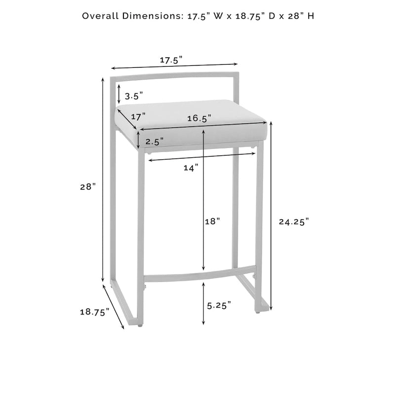 Creme / Gray Velvet Counter Stool Set, Modern Sled Base, Seats 2 – 18.75"D x 17.5"W x 28"H