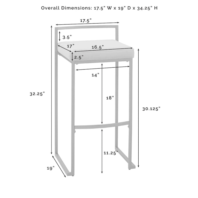 Creme / Gray Velvet Counter Stool Set, Modern Sled Base, Seats 2 – 18.75"D x 17.5"W x 28"H