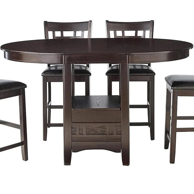 Espresso Round/Oval Extendable Counter Height Dining Table with Storage
