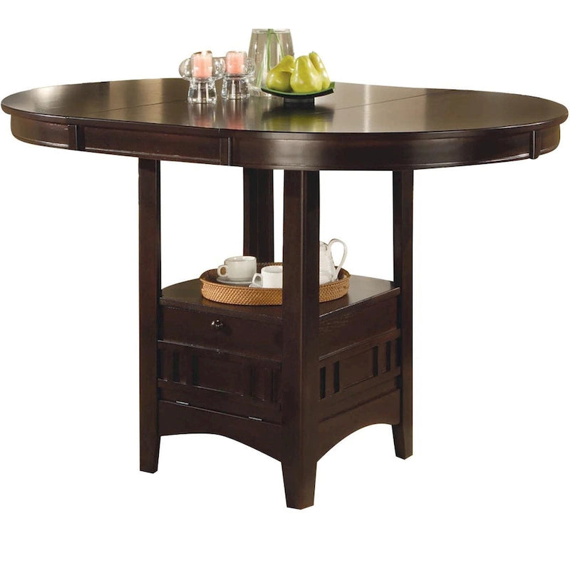 Espresso Round/Oval Extendable Counter Height Dining Table with Storage