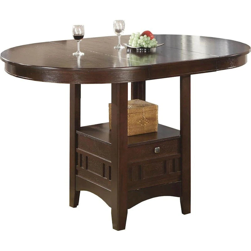 Espresso Round/Oval Extendable Counter Height Dining Table with Storage