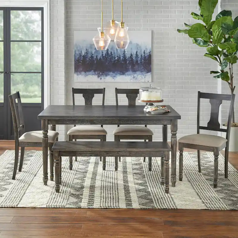 Turned Leg Dining Table, Weathered Grey / Rustic Brown / Driftwood