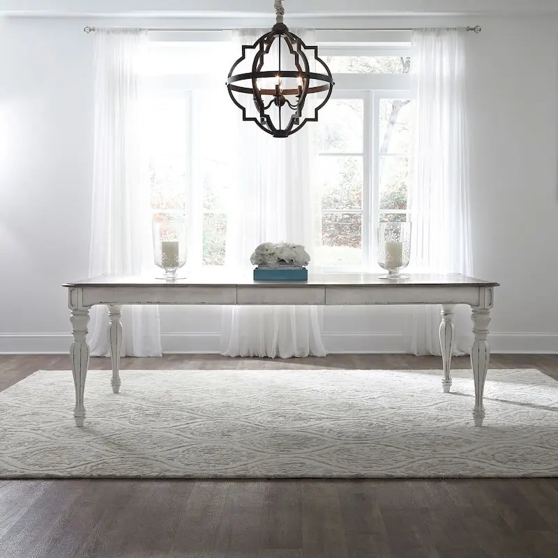 Antique White / Weathered Bisque Rectangular Dining Table with 18" Leaf