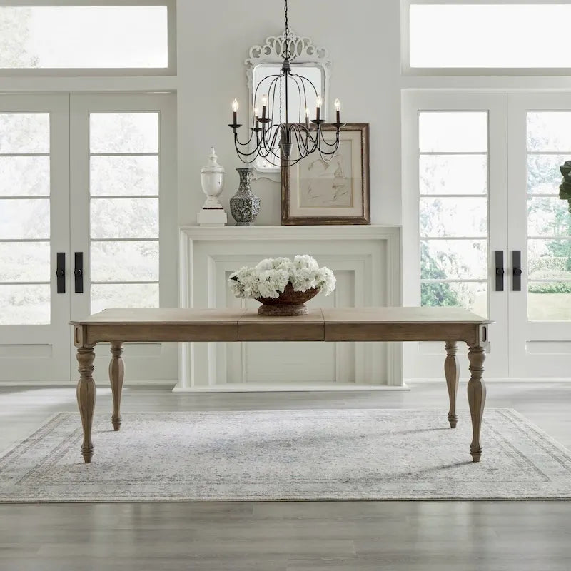 Antique White / Weathered Bisque Rectangular Dining Table with 18" Leaf