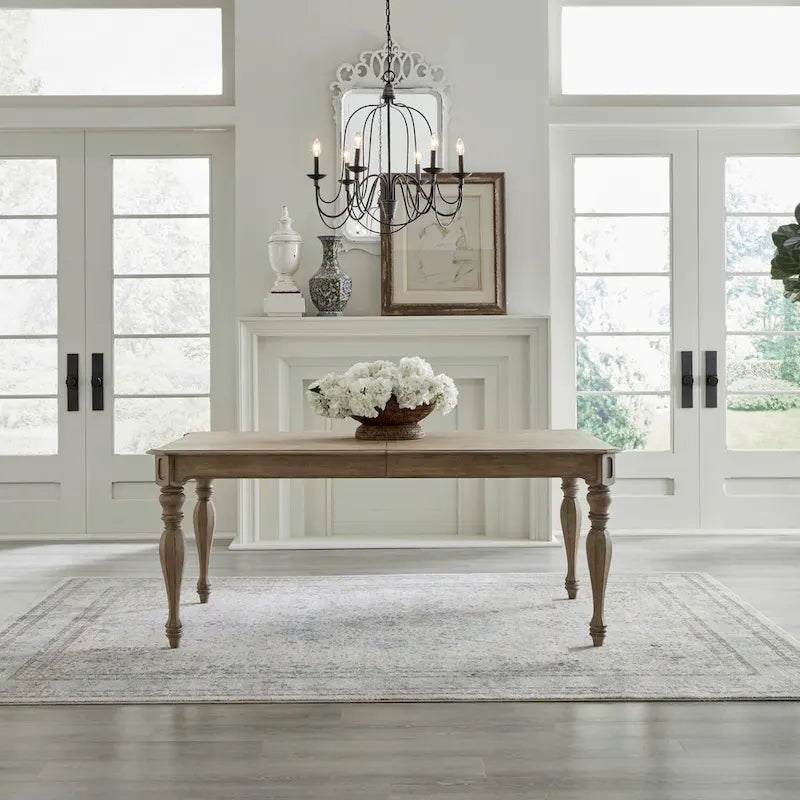 Antique White / Weathered Bisque Rectangular Dining Table with 18" Leaf