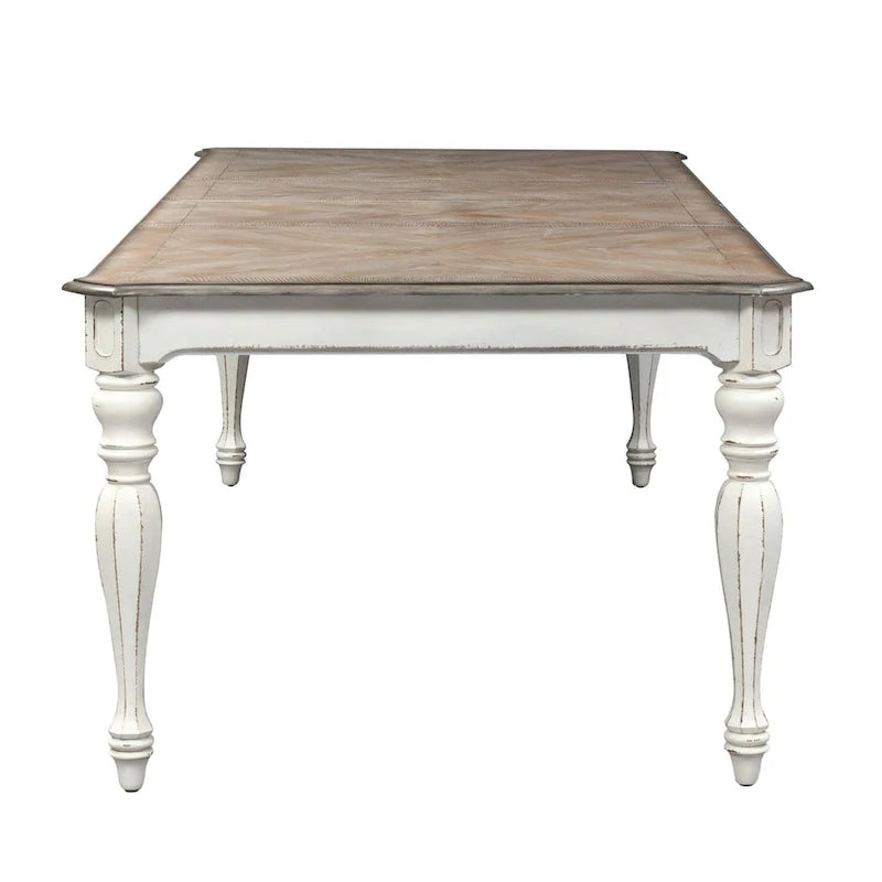 Antique White / Weathered Bisque Rectangular Dining Table with 18" Leaf