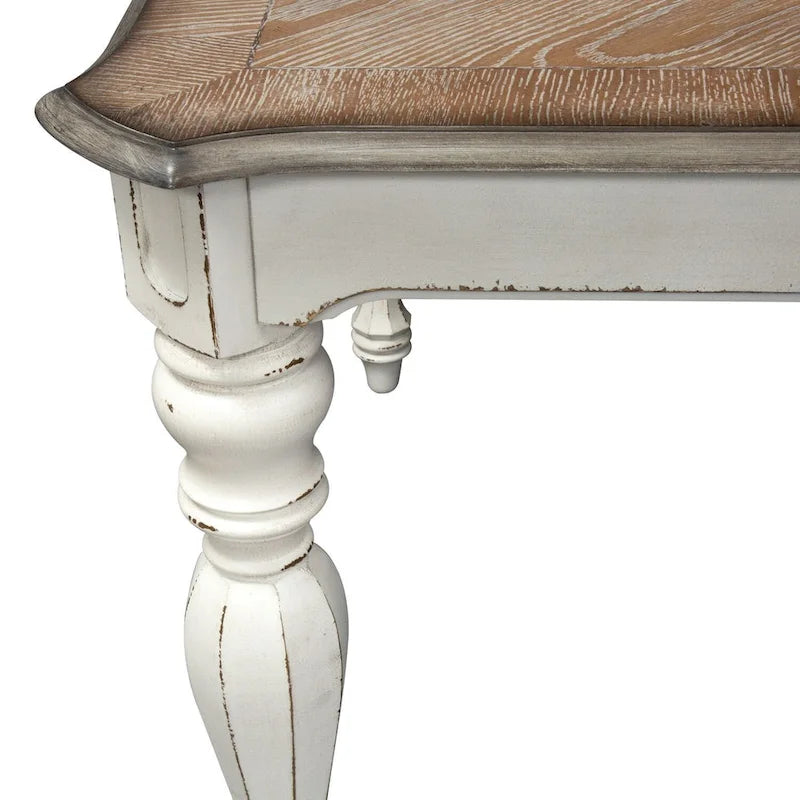 Antique White / Weathered Bisque Rectangular Dining Table with 18" Leaf