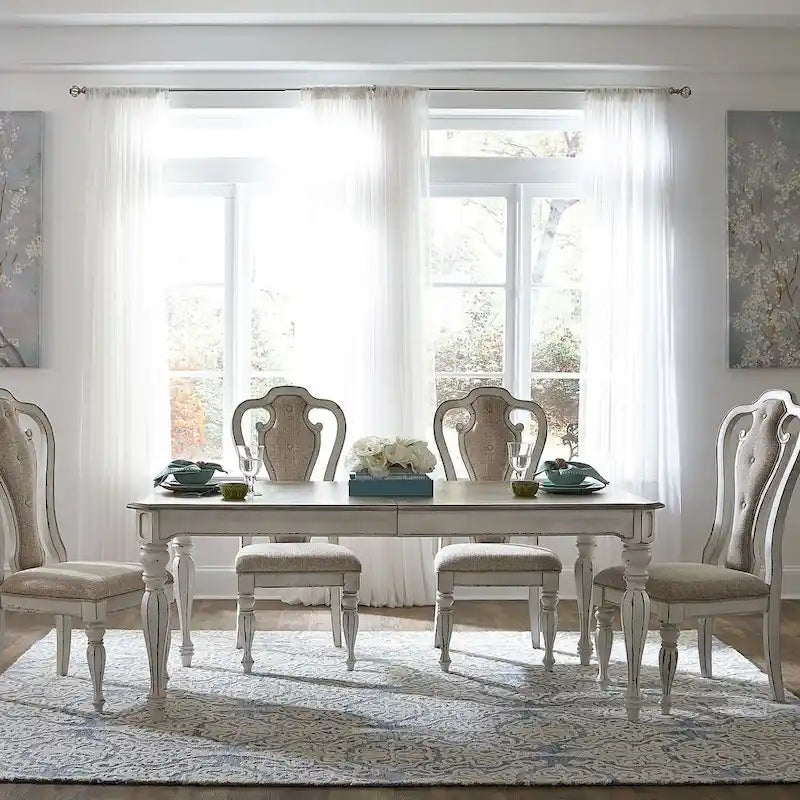 Antique White / Weathered Bisque Rectangular Dining Table with 18" Leaf