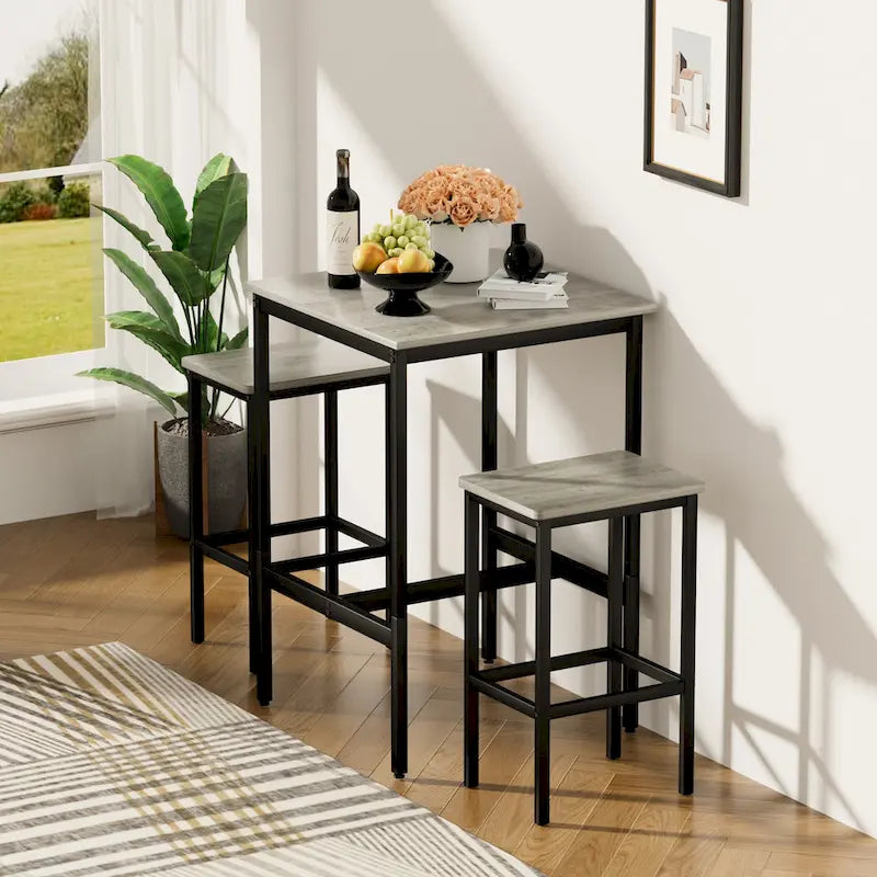 Brown / Grey Square Bar Table & 2 Stools Set, Industrial Style, Seats 2
