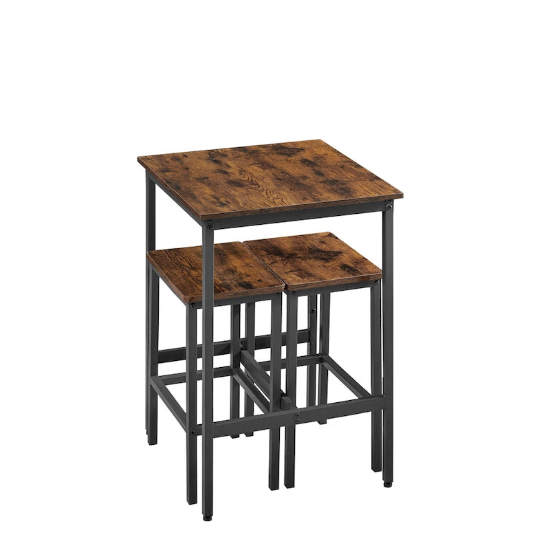 Brown / Grey Square Bar Table & 2 Stools Set, Industrial Style, Seats 2