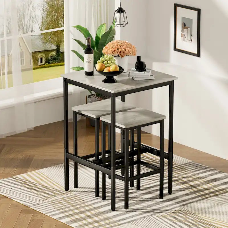 Brown / Grey Square Bar Table & 2 Stools Set, Industrial Style, Seats 2