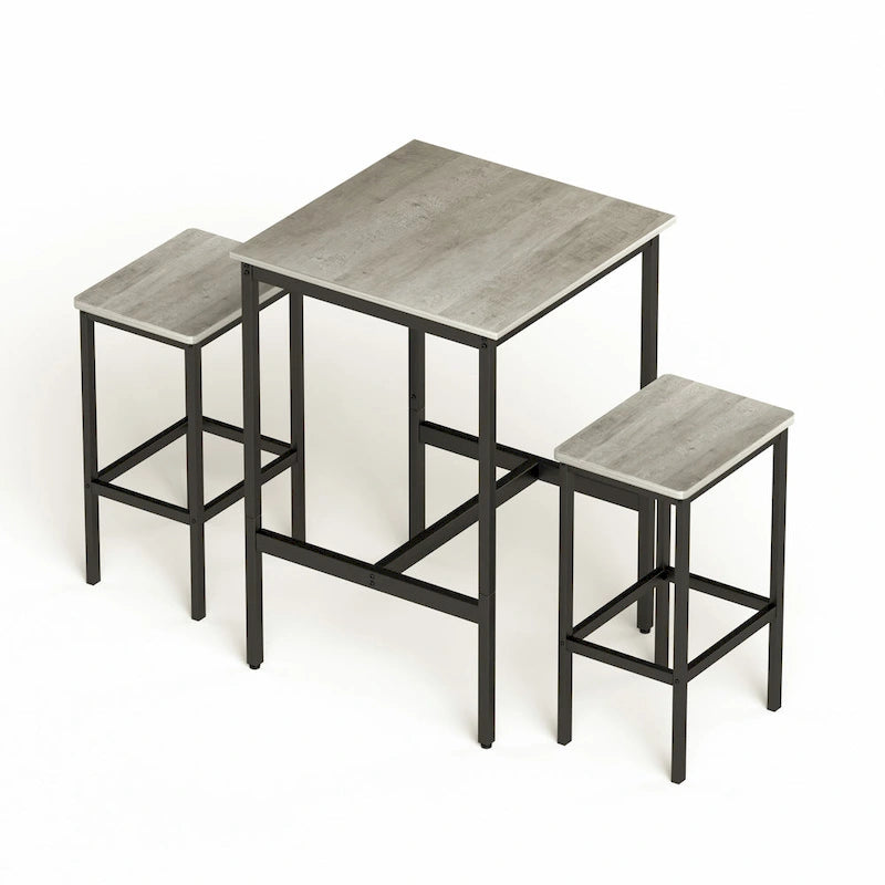 Brown / Grey Square Bar Table & 2 Stools Set, Industrial Style, Seats 2