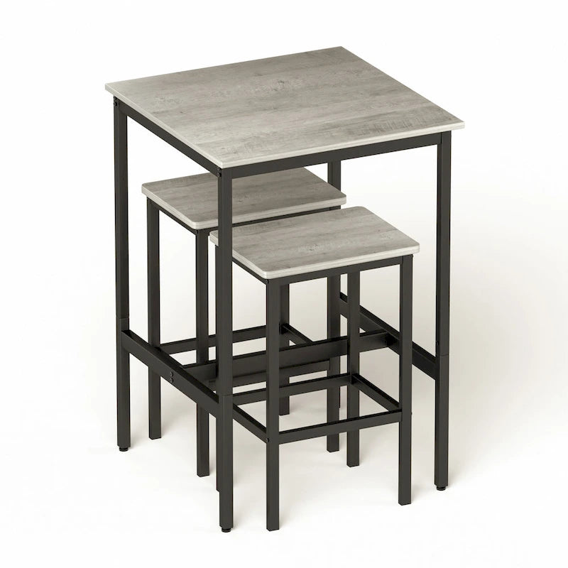 Brown / Grey Square Bar Table & 2 Stools Set, Industrial Style, Seats 2