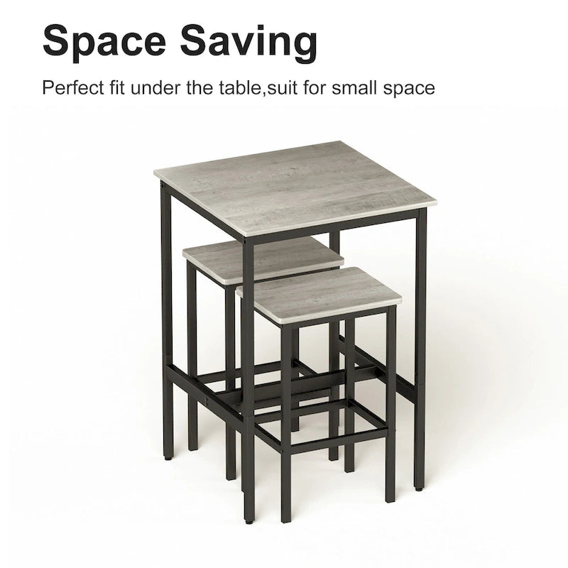 Brown / Grey Square Bar Table & 2 Stools Set, Industrial Style, Seats 2