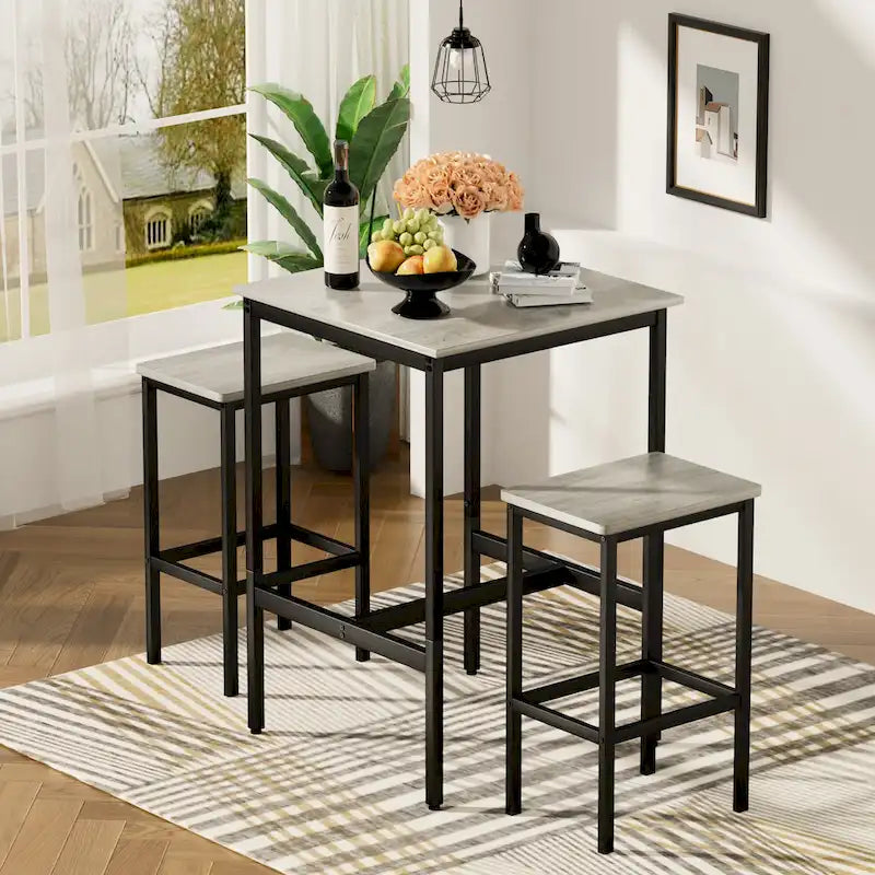 Brown / Grey Square Bar Table & 2 Stools Set, Industrial Style, Seats 2