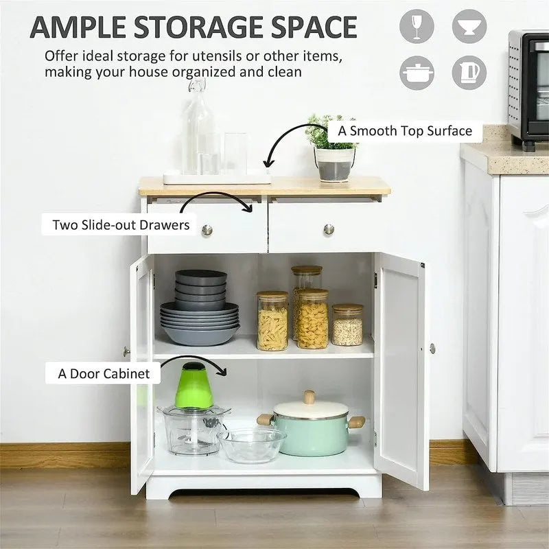2-Drawer 2-Door Sideboard Storage Cabinet, Multiple Colors