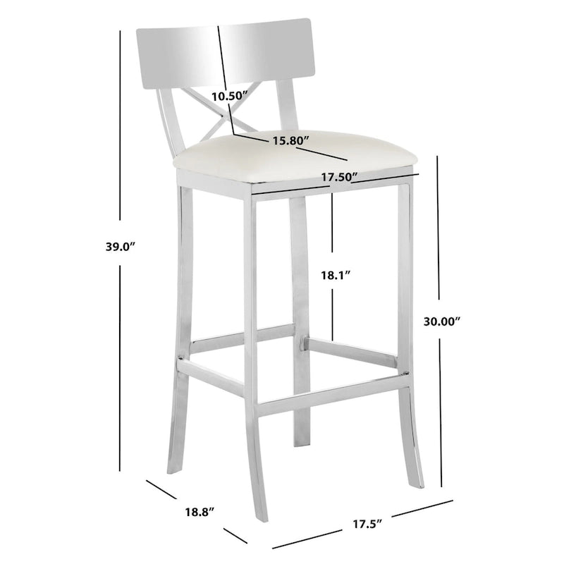 30" Cross Back Bar Stool, Chrome/Black PU, Single Seat