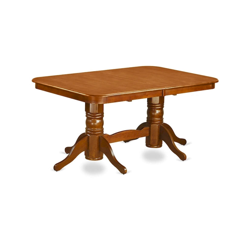 Saddle Brown Rectangular Dining Table Set with Butterfly Leaf, Seats 6