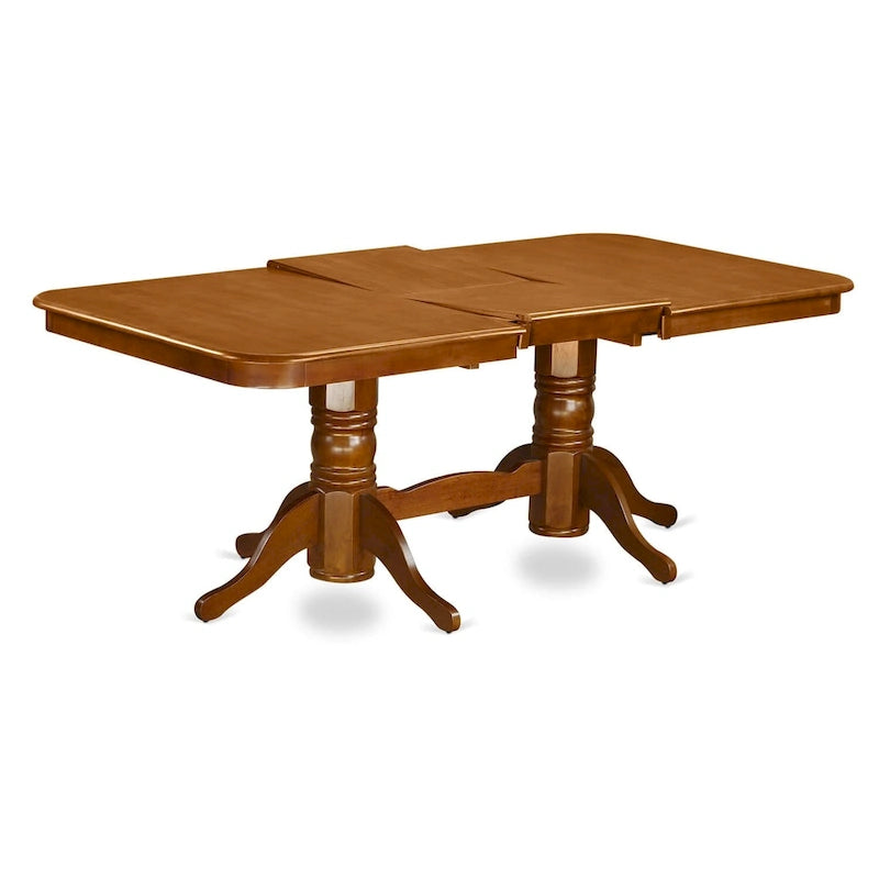 Saddle Brown Rectangular Dining Table Set with Butterfly Leaf, Seats 6