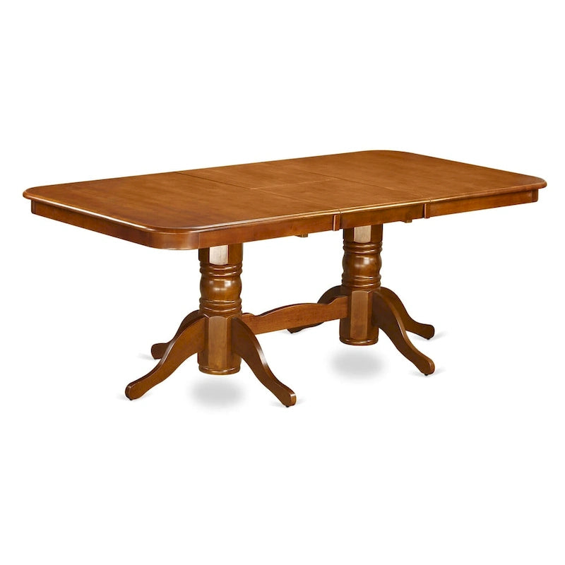 Saddle Brown Rectangular Dining Table Set with Butterfly Leaf, Seats 6