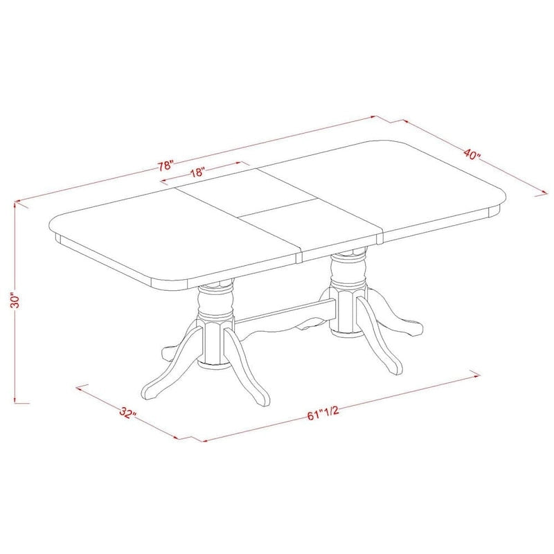 Saddle Brown Rectangular Dining Table Set with Butterfly Leaf, Seats 6