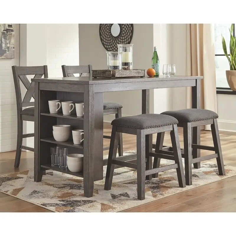 Grey Rectangular Counter Height Dining Table with Side Storage